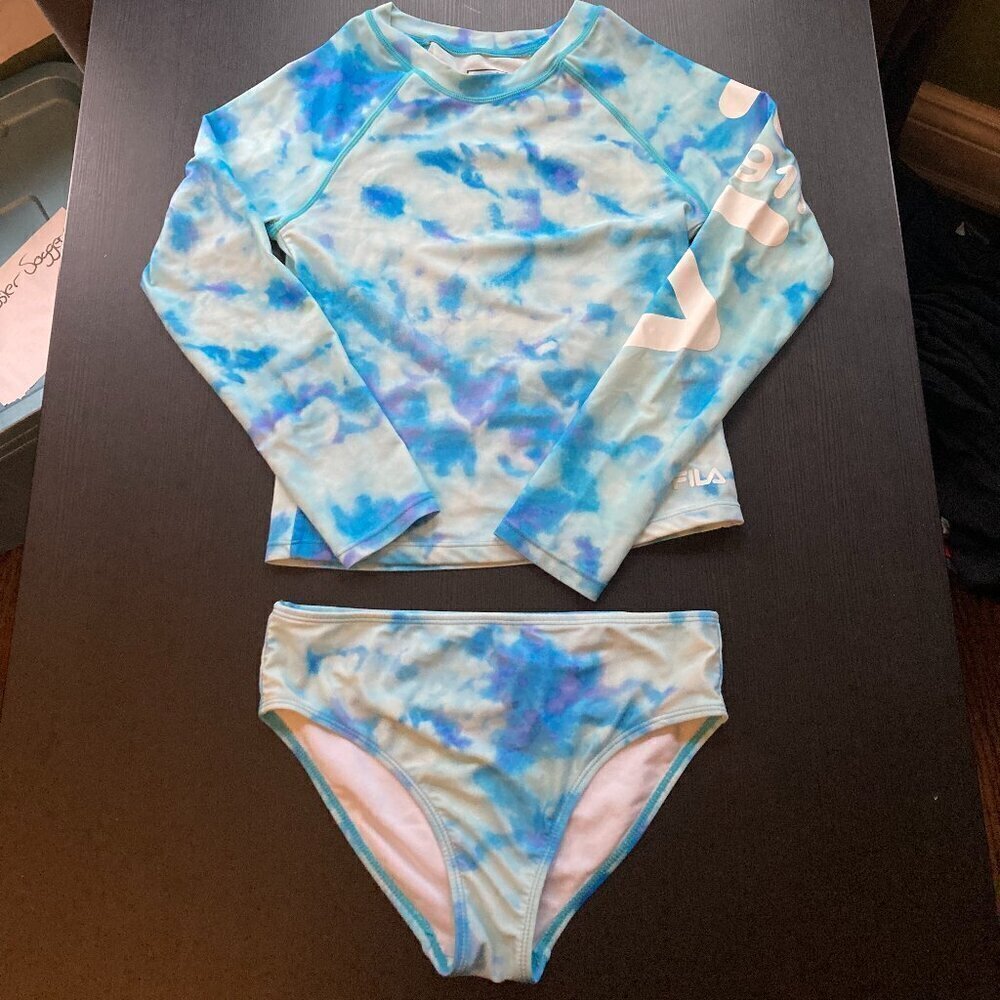 FILA 2 PIECE RASH-GUARD AND BOTTOM SWIM SET SIZE 14 TEEN